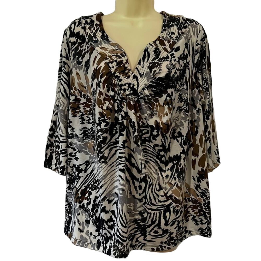 Faded Glory Animal Print Knit Top Woman's Size 2X Pullover